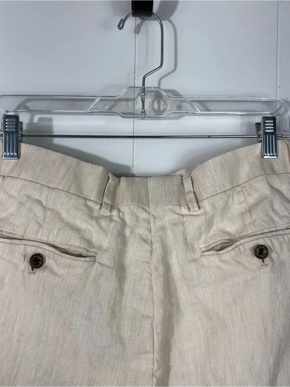 Baird McNutt Merino Alex Fit 100% Linen Beige Tan Rolled Hem Dress Pants 32x30